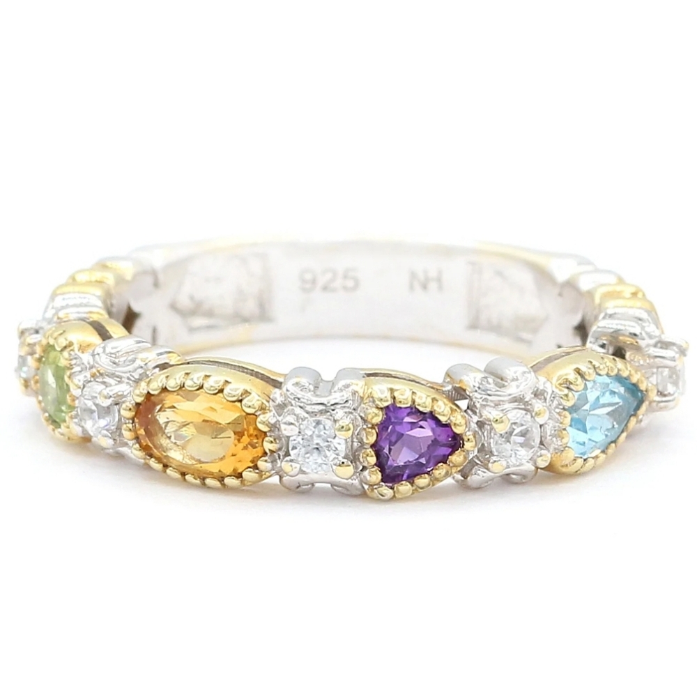 Authentic Michael Valitutti Multi Gemstone Ring Palladium Silver & 18k Sz 8!
